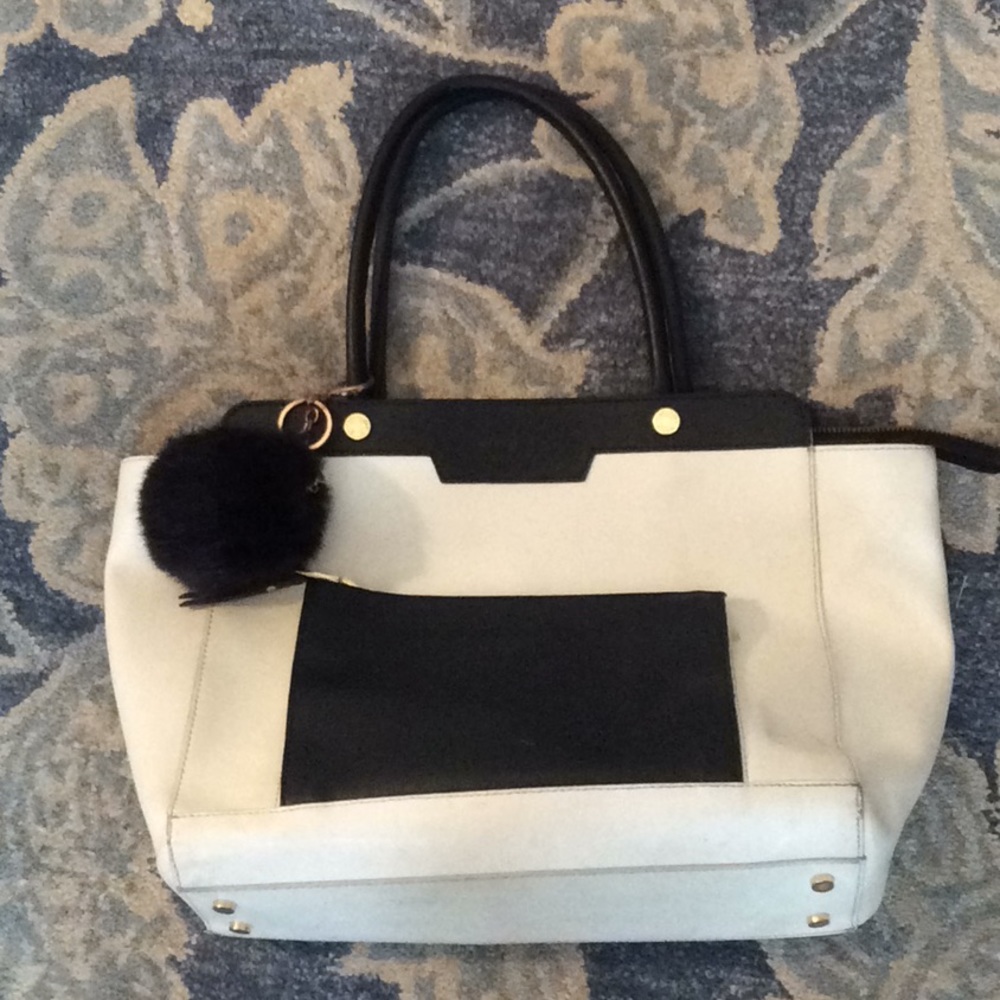 LaCucci White/Black Leather Hadbag